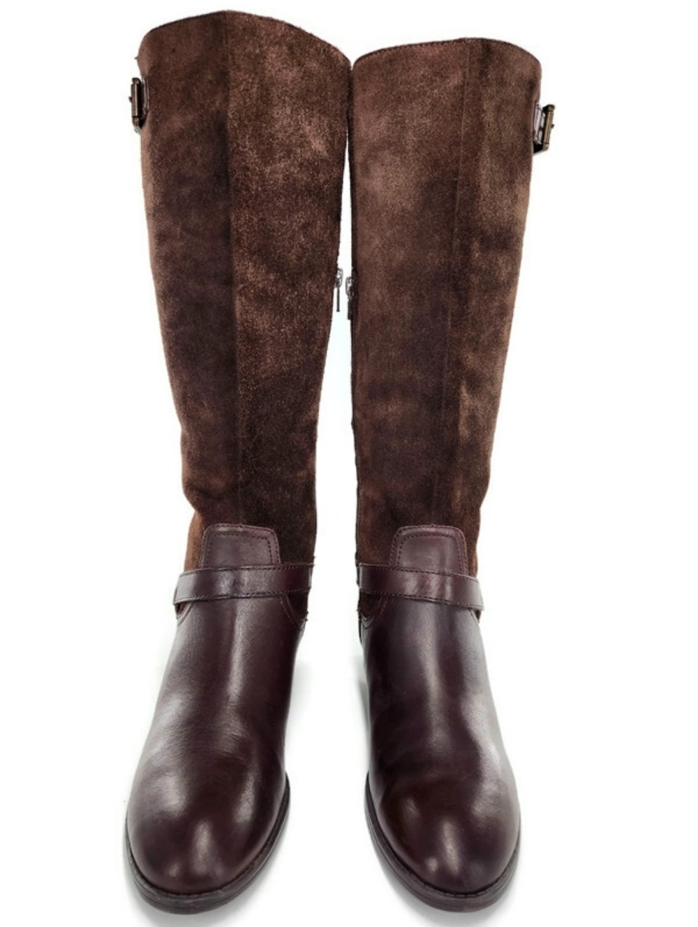 Lauren Ralph Lauren McLeod Brown Leather & Suede Harness Knee-High Riding Boots - Picture 3 of 15